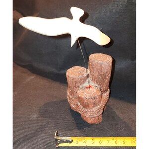 Wooden Resin Seagull Sculpture With Rustic Dock Stand MCM Mid Century